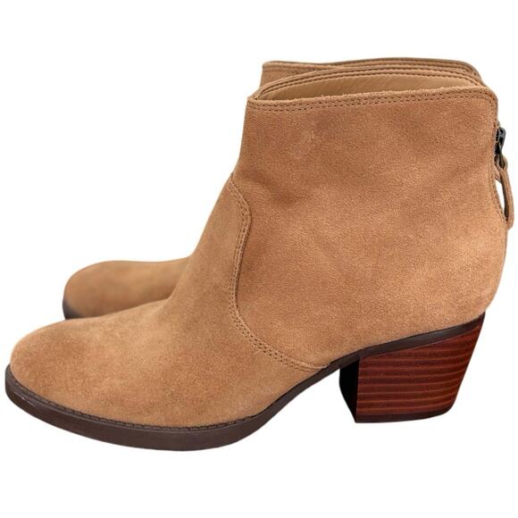 Nine West Bolt Booties Suede Leather Upper Beige Tan Stacked Heel Women's Size 6 - Picture 6 of 7